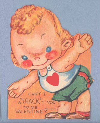 Vintage Valentine RUNNER Can't I a-TRACK-t you RACE