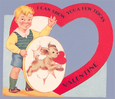 Vintage Valentine SHOW YOU TRICKS Dog HOOP Mechanical