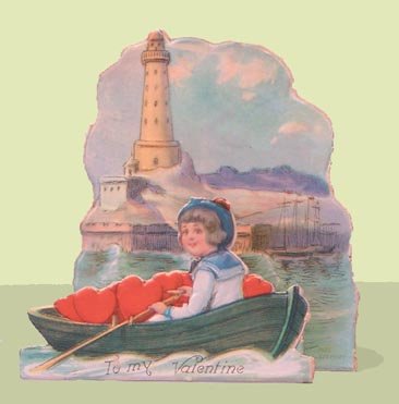 Vintage Valentine LIGHTHOUSE Row Boat DIMENSIONAL