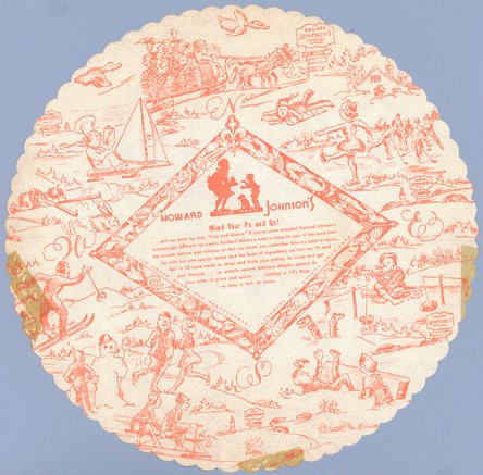 Vintage 1960s HOWARD JOHNSONS Round Picture Paper Placemat