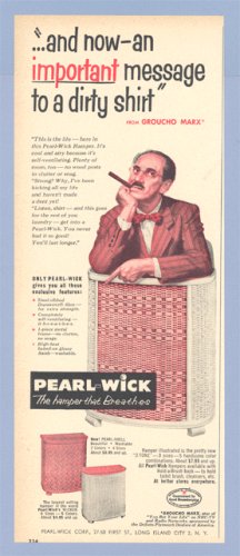 Vintage Advertising 1953 GROUCHO MARX Pearl-Wick AD