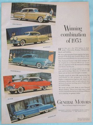 Vintage Advertising Car Ad 1953 CHEVROLET Buick CADILLAC Oldsmobile