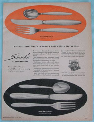 Vintage Advertising INTERNATIONAL SILVER Christiania STOCKHOLM Flatware