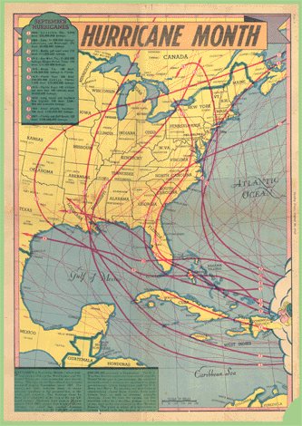 Vintage 1948 SEPTEMBER Hurricane Month USA MAP