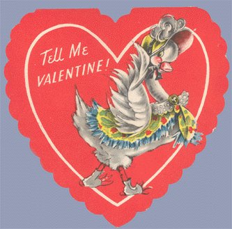 Vintage Valentine 1940s GOOSE Tell me Quick GOLDEN BELL