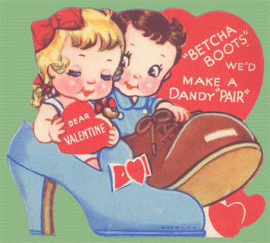 Vintage Valentine Card 1940s SHOES Betcha Boots DANDY PAIR
