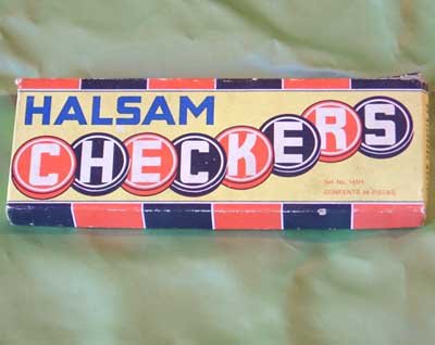 Vintage HALSOM WOODEN CHECKER SET in box