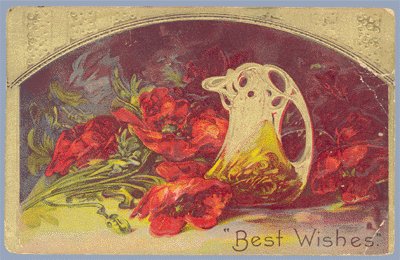 Vintage Postcard BEST WISHES Poppies FLOWERS Victorian