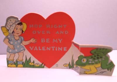 Vintage Valentine Card FROG Hop Right Over FOLD-OUT