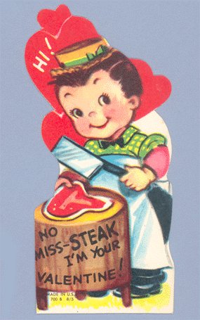 Vintage Valentine Card 1950s NO MISS-STEAK Butcher