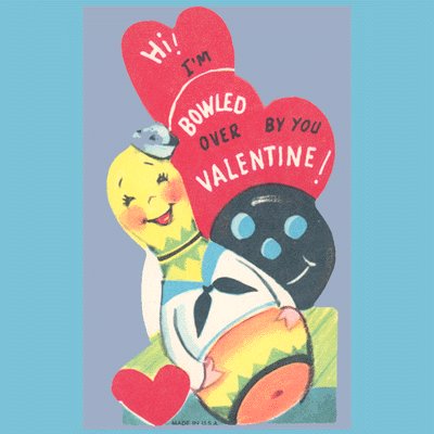 Vintage Valentines Day Card 1960s BOWLING Pin BALL