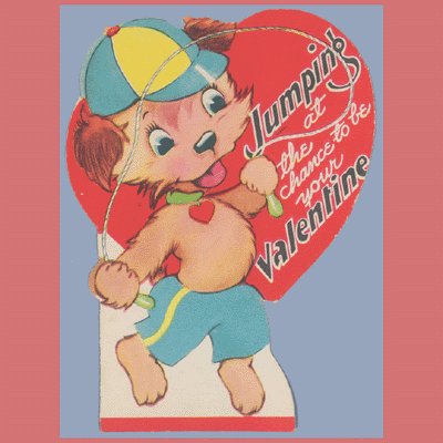Vintage Valentine Day Card DOG Jump Rope 1950s CARRINGTON