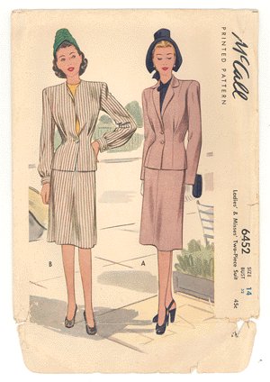 Vintage PATTERN McCALL's 6452 1940s LADIES 2pc SUIT 32b
