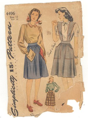 Vintage PATTERN SIMPLICITY 4496 1940s SKIRT Blouse 30b