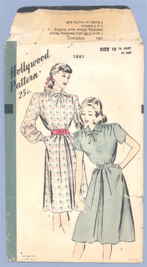 Vintage PATTERN Sewing HOLLYWOOD 1881 1940s 36B