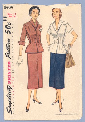 Vintage 1951 PATTERN SIMPLICITY 8404 Skirt Suit UNCUT 30b