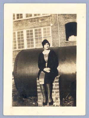 Vintage Photo 1920s/1930s WOMAN SITTING BY FUEL TANK