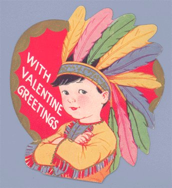 Vintage Valentine FEATHER HEADDRESS Indian EMBOSSED 1940s