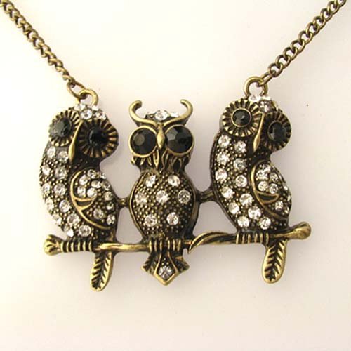 Vintage Inspired Three Owls Necklace