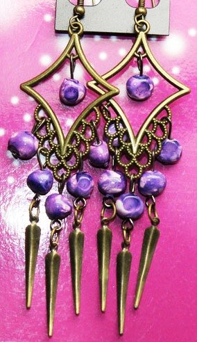 Gorgeous Vintage Inspired Bronze Chandelier Earrings with Purple Stones