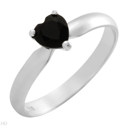 Black Onyx Heart Sterling Silver Ring Ladies Size 7