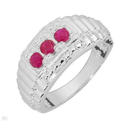 3 Stone Ruby Sterling Silver Ring Ladies Size 7