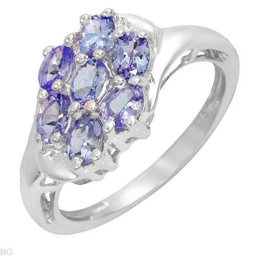 7 Stone 1.19ctw Tanzanite Sterling Silver Ring Ladies Size 7