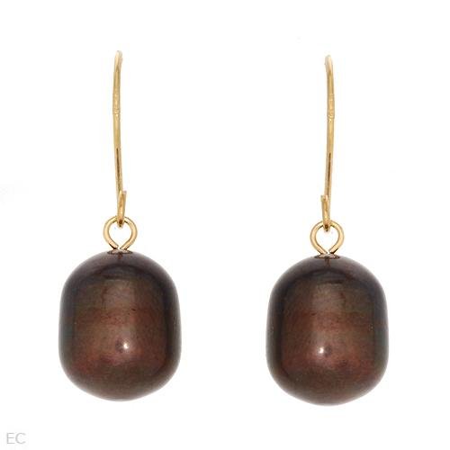 9-10mm Black Pearl Earrings on 14k Yellow Gold Fish Hook Style