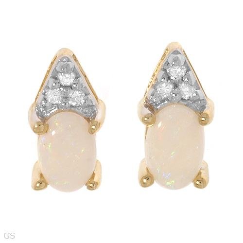 10k Yellow Gold Diamond Opal Post/Stud Earrings