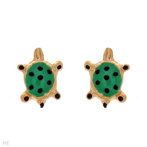 Child's 10k Gold Enamel TURTLE Earrings Stud/Post FROG Box