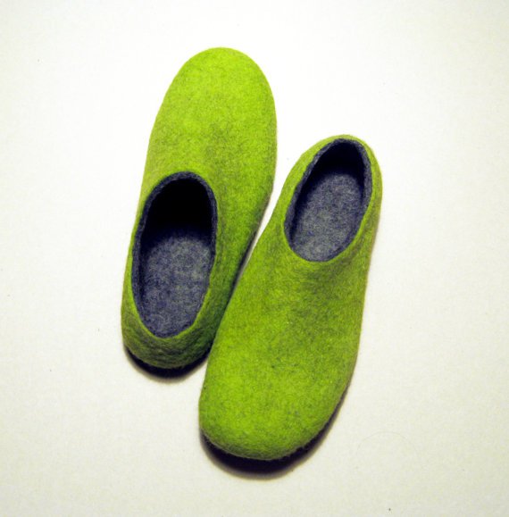 Felted High Ankle Booties Slippers. LadyBird in Green. For Her Custom made