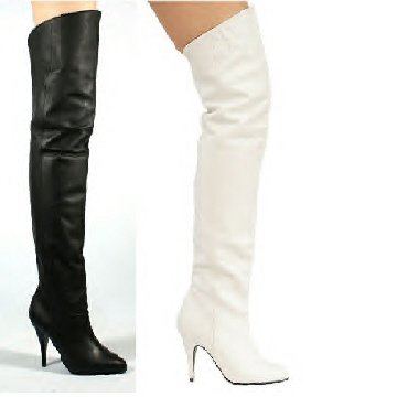 Pig Leather Thigh High Boots, Black or White, Sizes 6 - 16, Retail $160