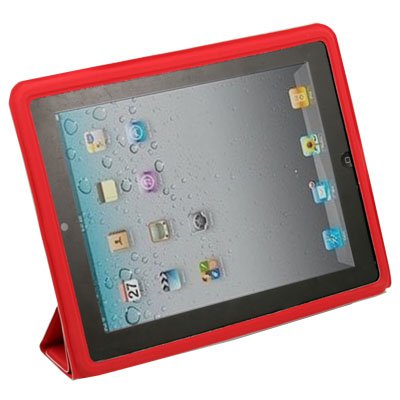 Red Leather Cover Case with Stand for Apple iPad 2