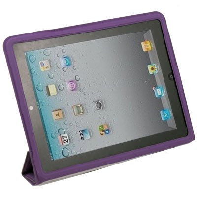Purple Leather Case Cover Pouch Stand for iPad 2