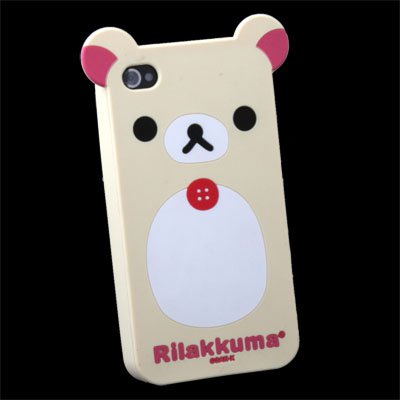 White Rilakkuma Lazy Bear Silicone Case for Apple iPhone 4