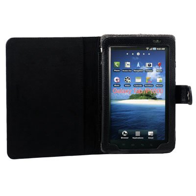Black Leather Case Jacket for Samsung Galaxy P1000 Tab