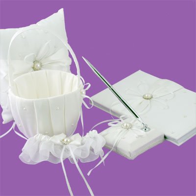 Pearl & Ribbon Set bridal Guest Book Ring Pillow Garter