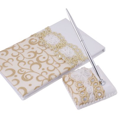White with Gold Bridal Floral Guest Book & Pen Set