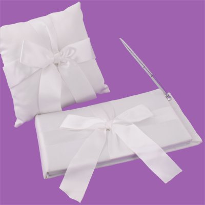 Tied with a Bow Wedding Guest Book & Ring Pillow Set