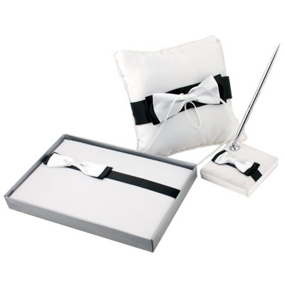 Black & White Wedding Guest Book Ring Pillow Pen set #6846#