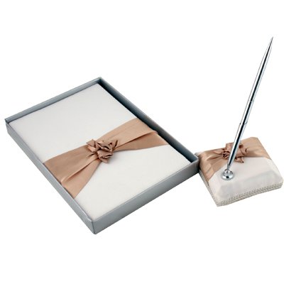 Ivory with champagne Wedding Guest Book & Pen Set