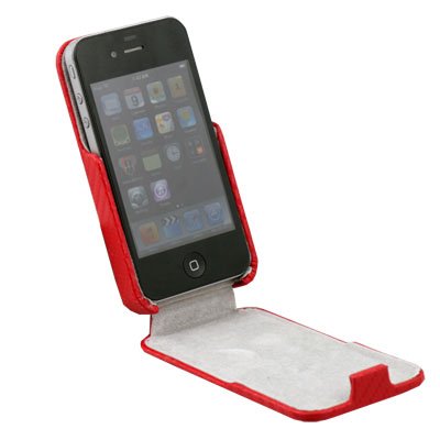 Red Matte Pattern PU Leather Skin Case for iPhone 4G 4S