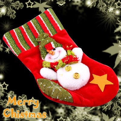 Red Felt Christmas Santa Claus Stocking With A Cute Snowman Decoration Item