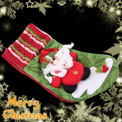 Red Felt Christmas Stocking With A Cute Santa Claus Decoration Item 38CM Long