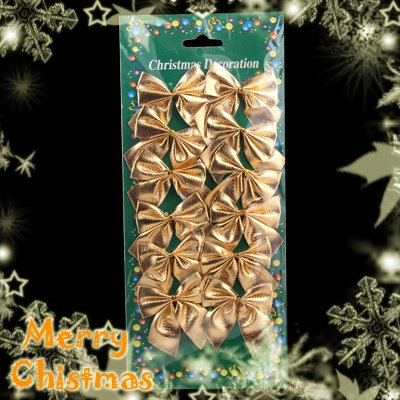 12 Pcs Mini 6cm Christmas Charms Decoration Ornaments Ribbon Bows Gold