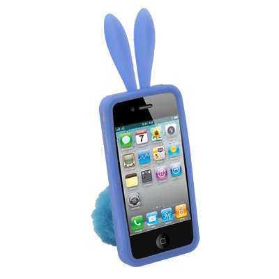 Lovely Rabbit Design Silicone Skin Case With Stand for iPhone 4 (Blue)