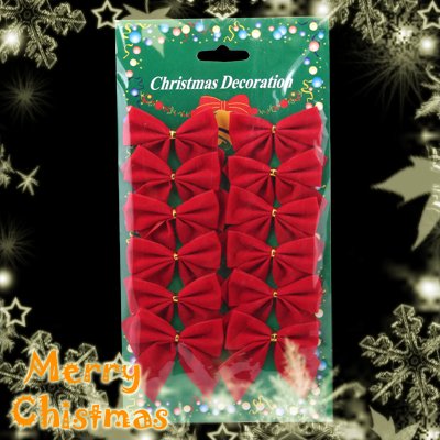 12 Pcs Mini 6cm Christmas Charms Decoration Ornaments Ribbon Bows Red