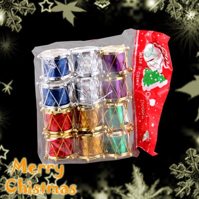 12 x Christmas Tree Hanging Items Shinning Decoration Ornaments Colorful Drums 3cm