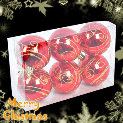 6 Shinning Big Balls Christmas Tree Items Decorations Ornament Pattern Gold Red