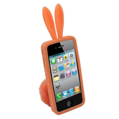 Rabbit Design Silicone Skin Case With Stand for iPhone 4(Orange )